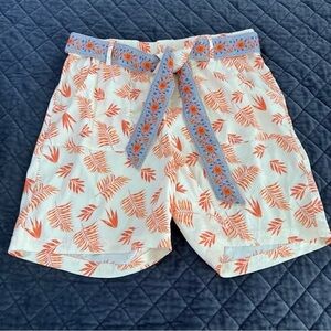 Soft Surroundings Shorts Women Large 14/16 Bermuda Palm Leaves Linen Floral B24